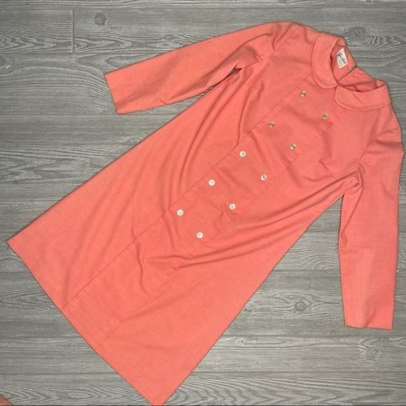 Vintage jeri Ann coral pink / orange dress with button front retro 50s mrs maise - Picture 2 of 9
